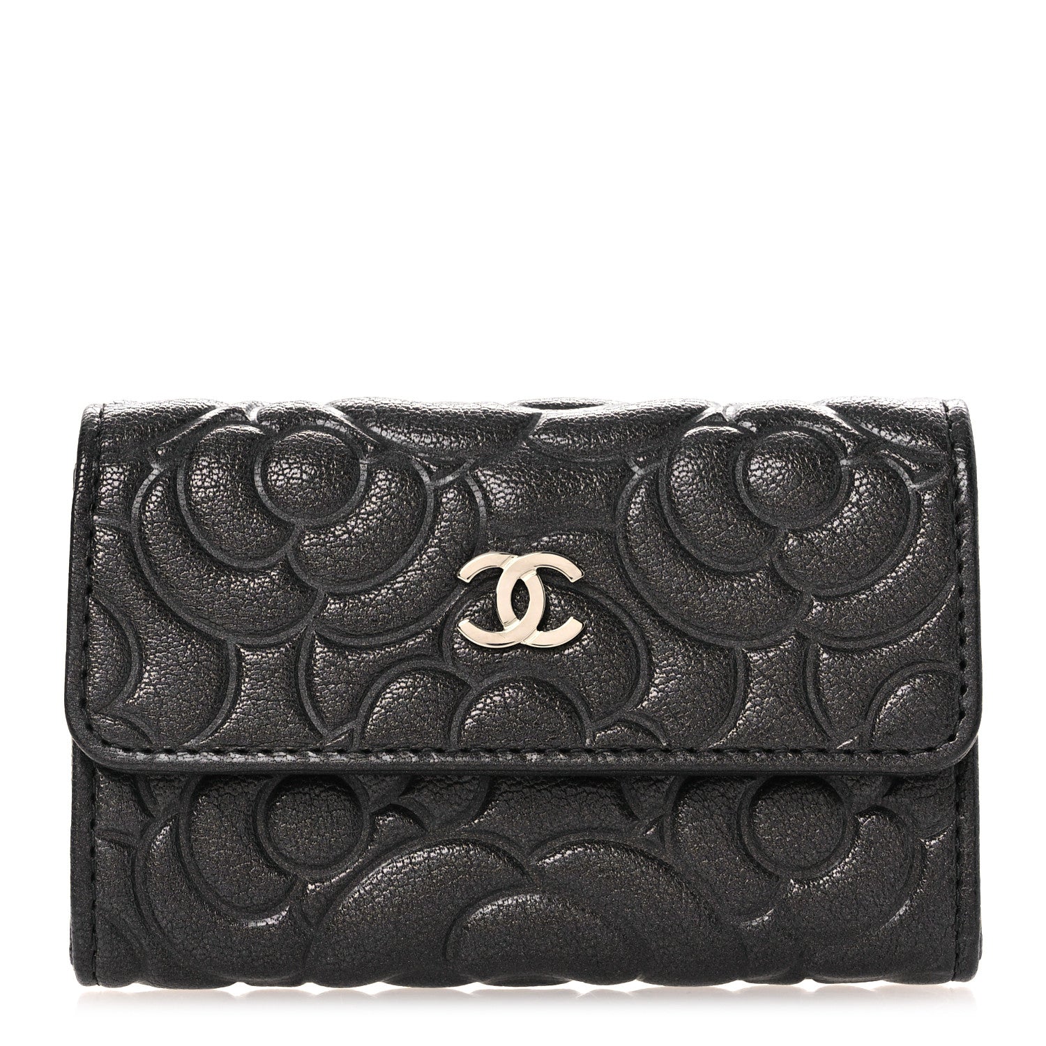 Chanel Goatskin Camellia Embossed Flap Card Holder Wallet Grey 1 of 9