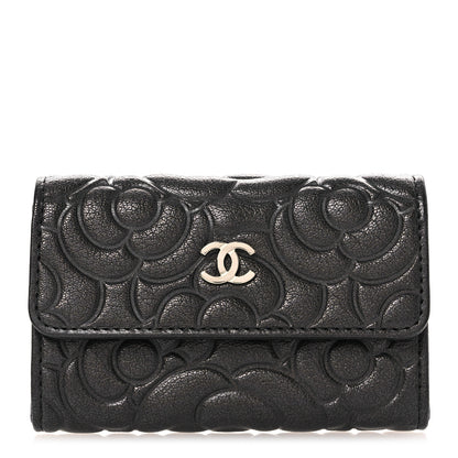 Chanel Goatskin Camellia Embossed Flap Card Holder Wallet Grey 1 of 9