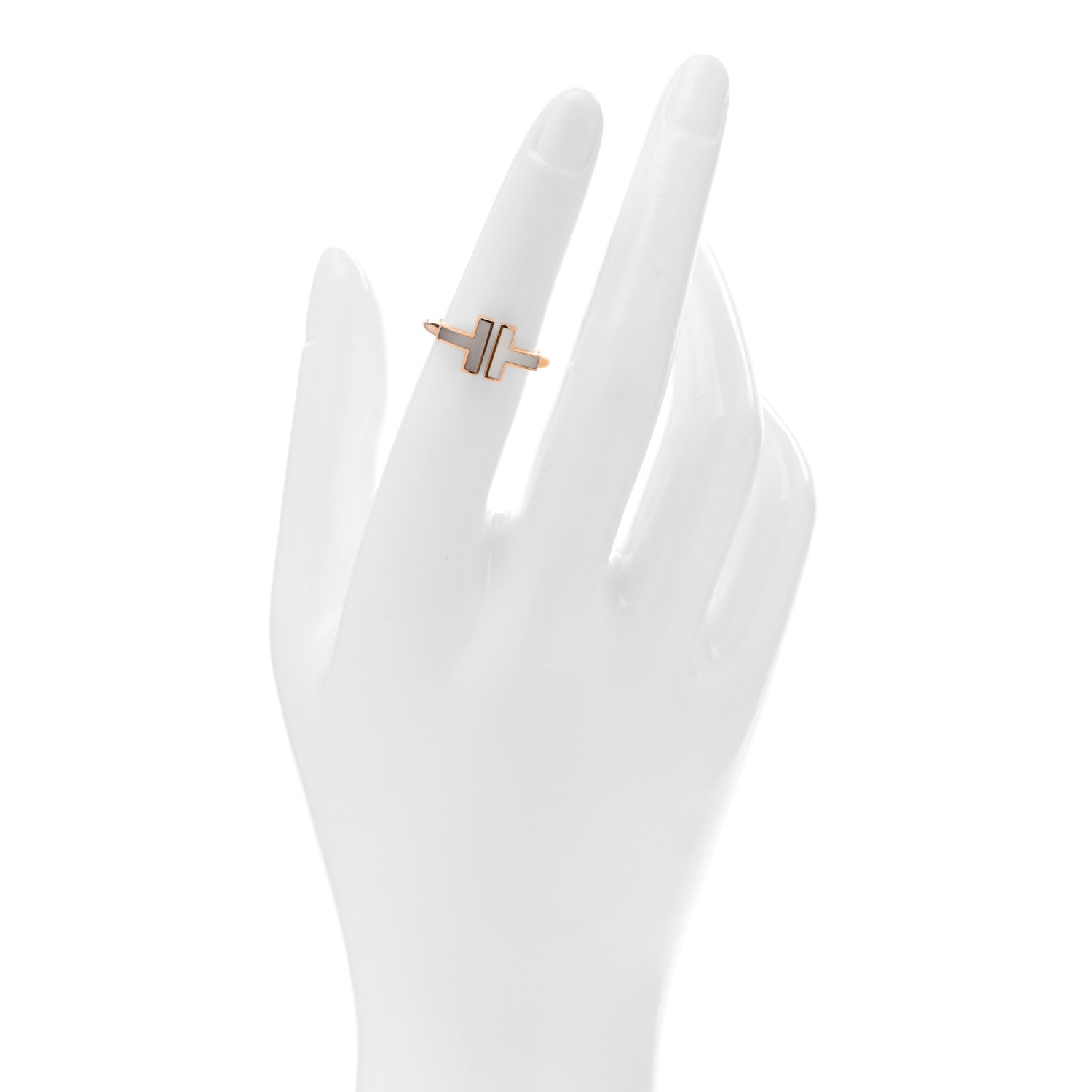 Tiffany 18K Rose Gold Mother of Pearl T Wire Ring 50 5.25 2 of 4