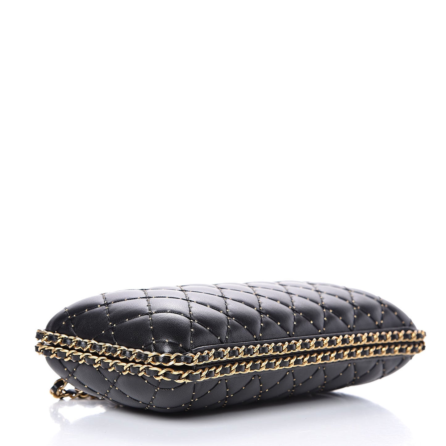 Lambskin Quilted Chain Around Clutch Black