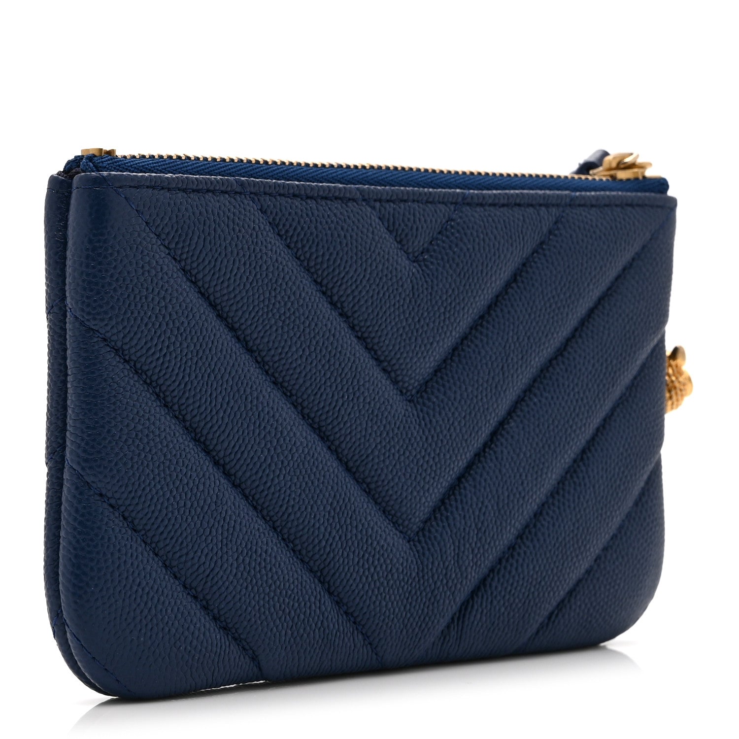 Chanel Caviar Chevron Quilted Small Ancient Greek Charms Cosmetic Case Blue 3 of 9