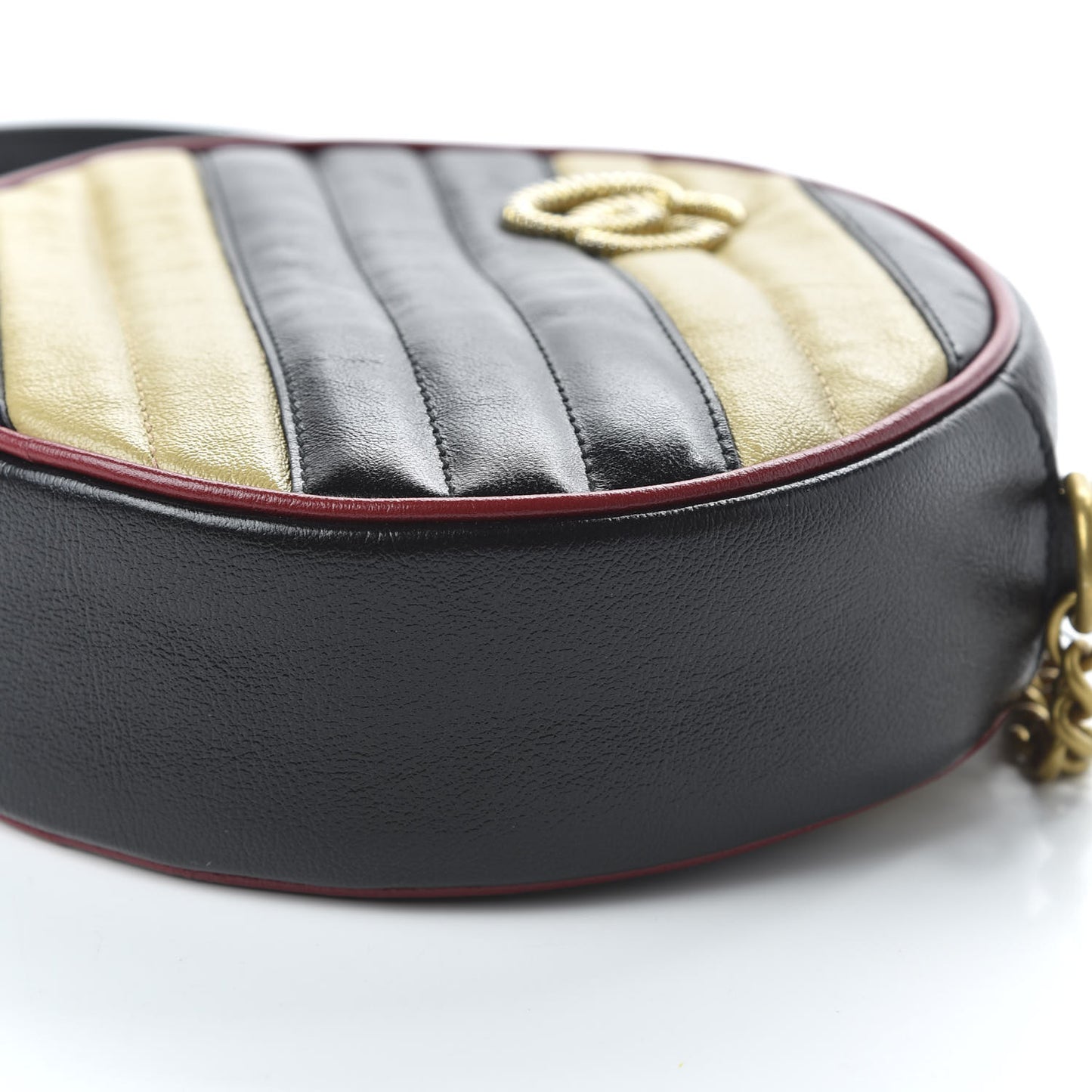 Azalea Calfskin Matelasse Diagonal Patchwork Mini Torchon GG Marmont Round Shoulder Bag Black Beige Romantic Cerise