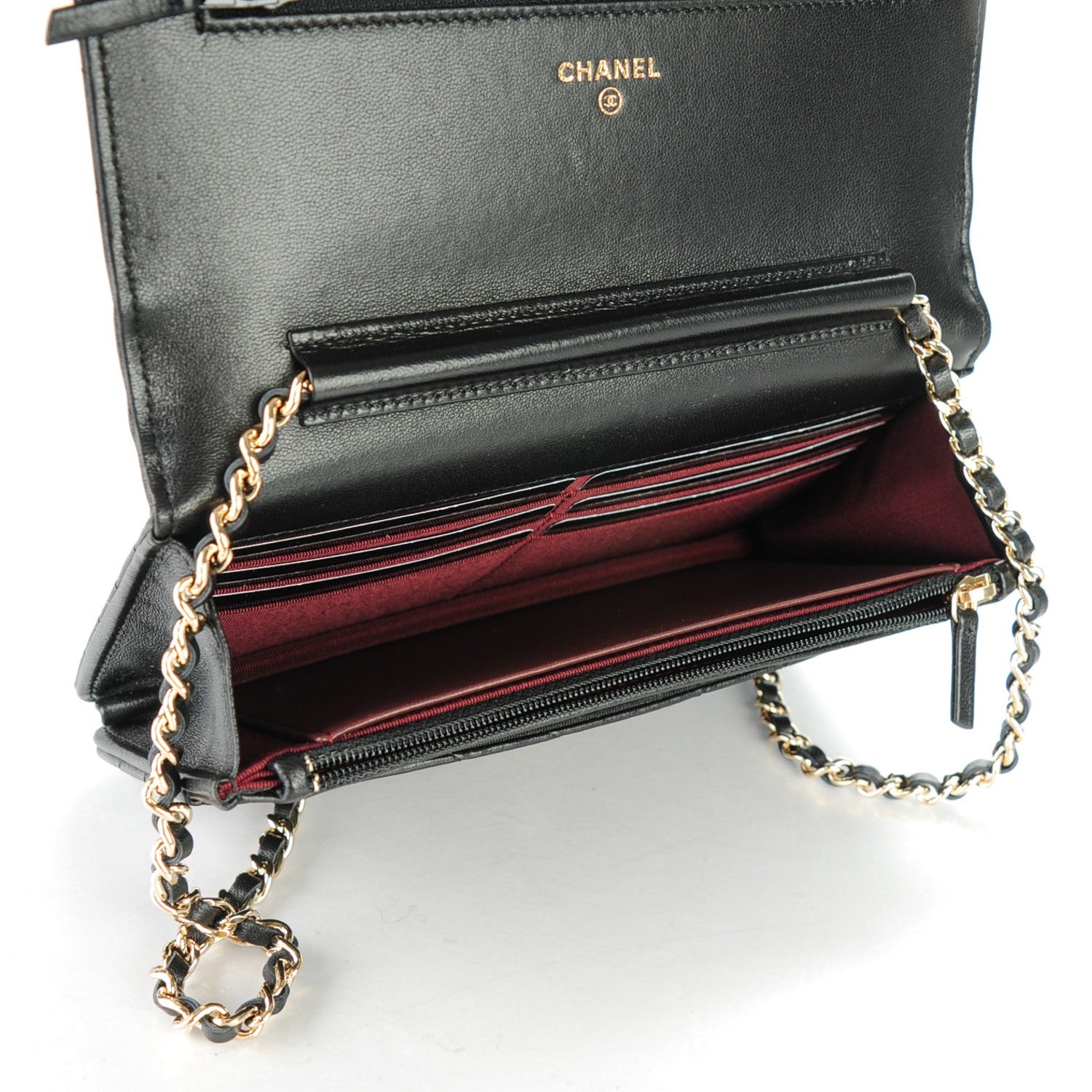 Chanel Lambskin Chevron Wallet On Chain WOC Black 11 of 11