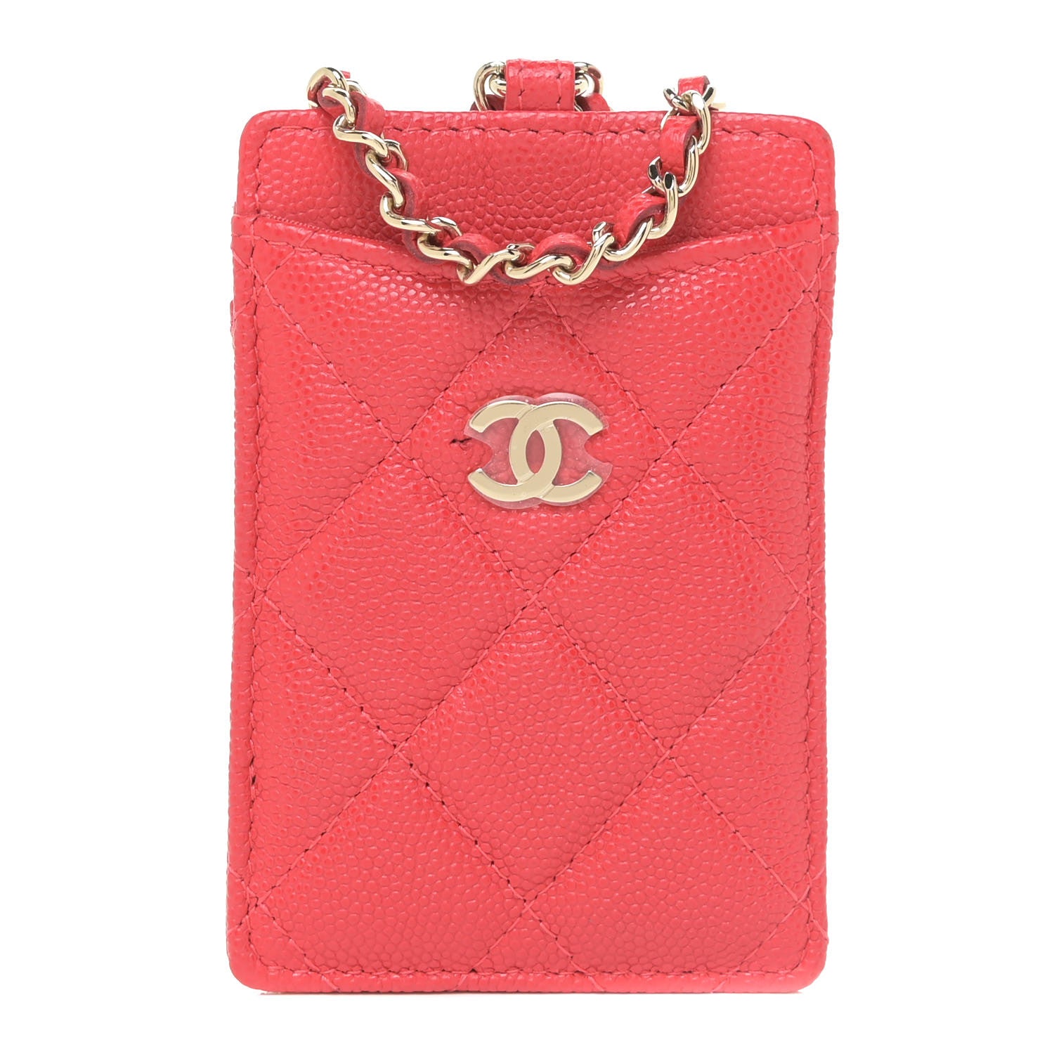 Chanel Caviar Quilted Card Holder On Chain Red 1 of 10