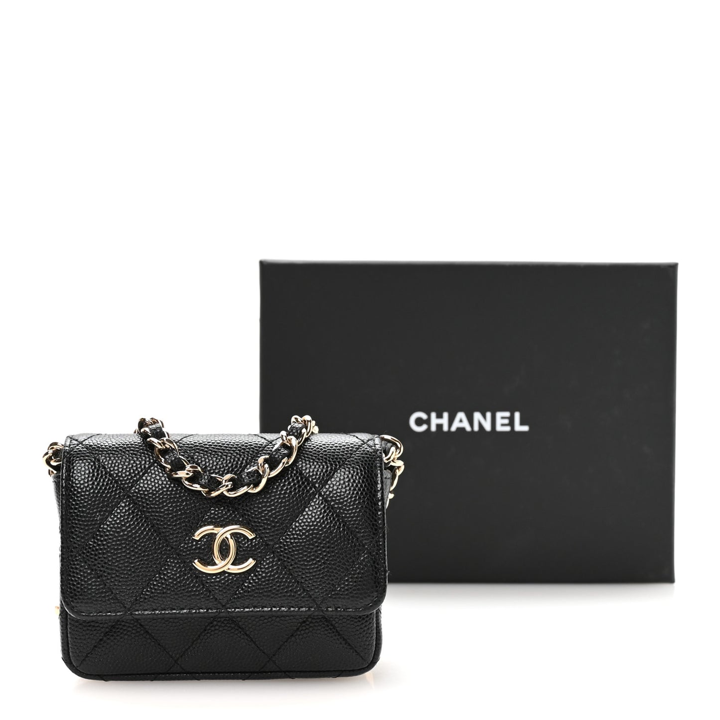 Caviar Quilted Belt Bag With Charms On Chain Black
