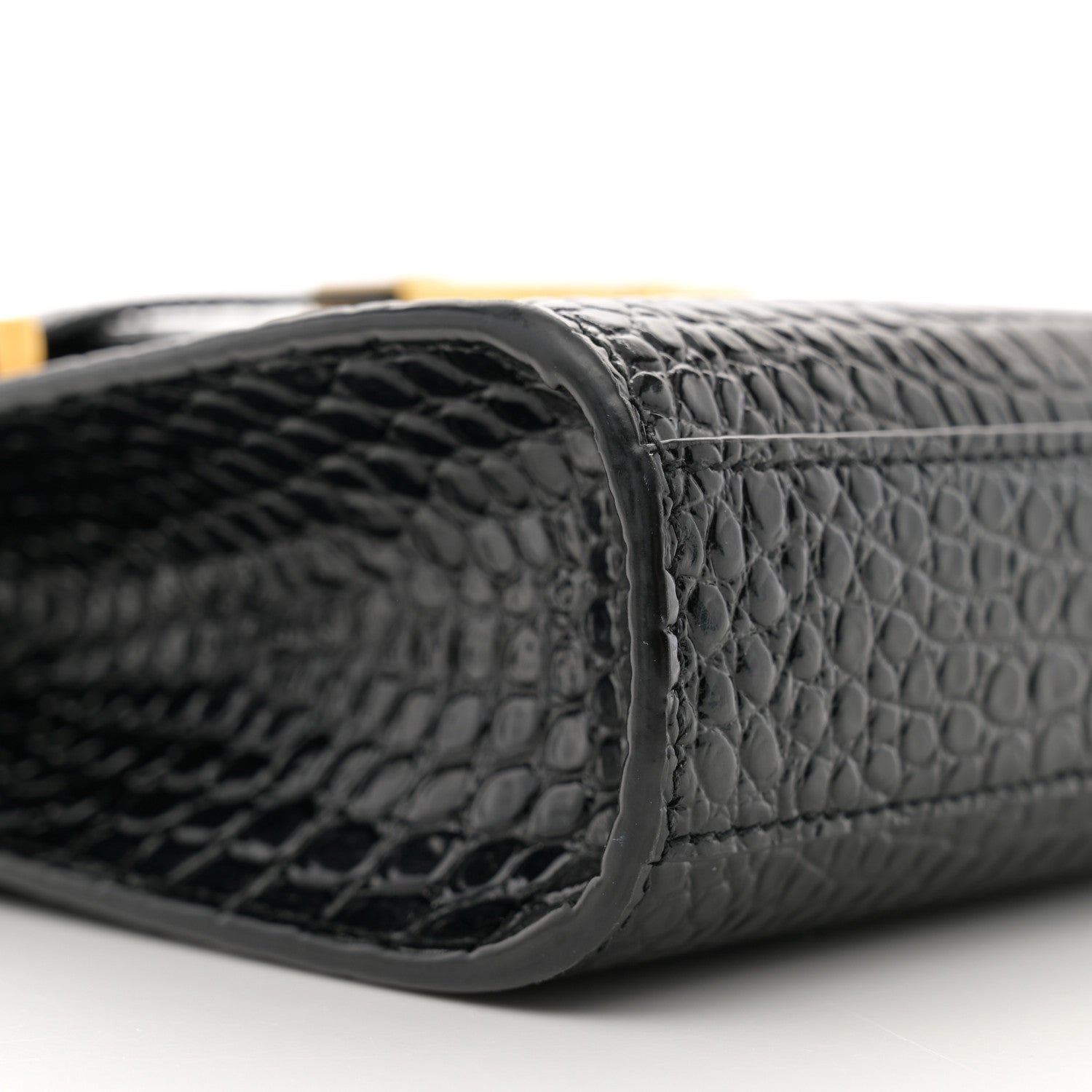 Saint Laurent Shiny Calfskin Crocodile Embossed Small Manhattan Baguette Black 9 of 11