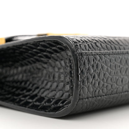 Saint Laurent Shiny Calfskin Crocodile Embossed Small Manhattan Baguette Black 9 of 11