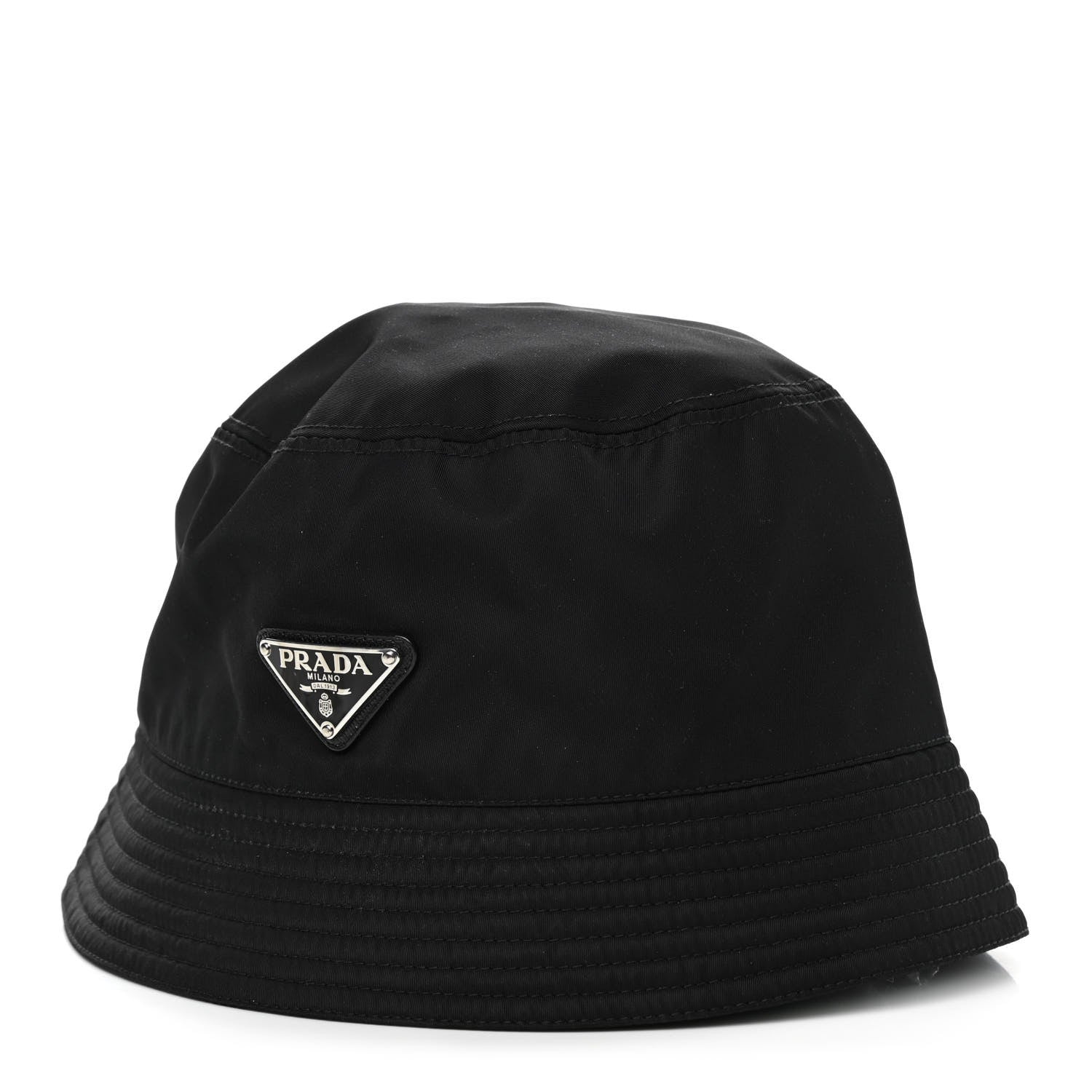 Prada Re-Nylon Metal Triangle Logo Womens Bucket Hat M Black 1 of 9