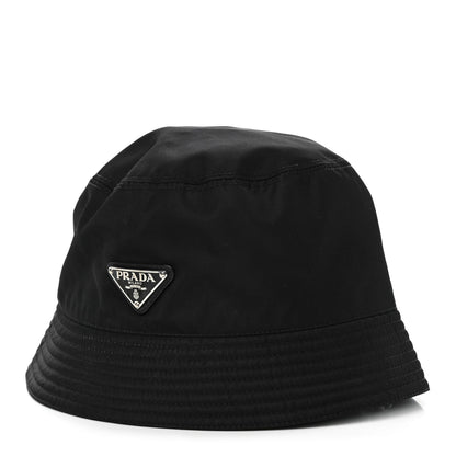 Prada Re-Nylon Metal Triangle Logo Womens Bucket Hat M Black 1 of 9
