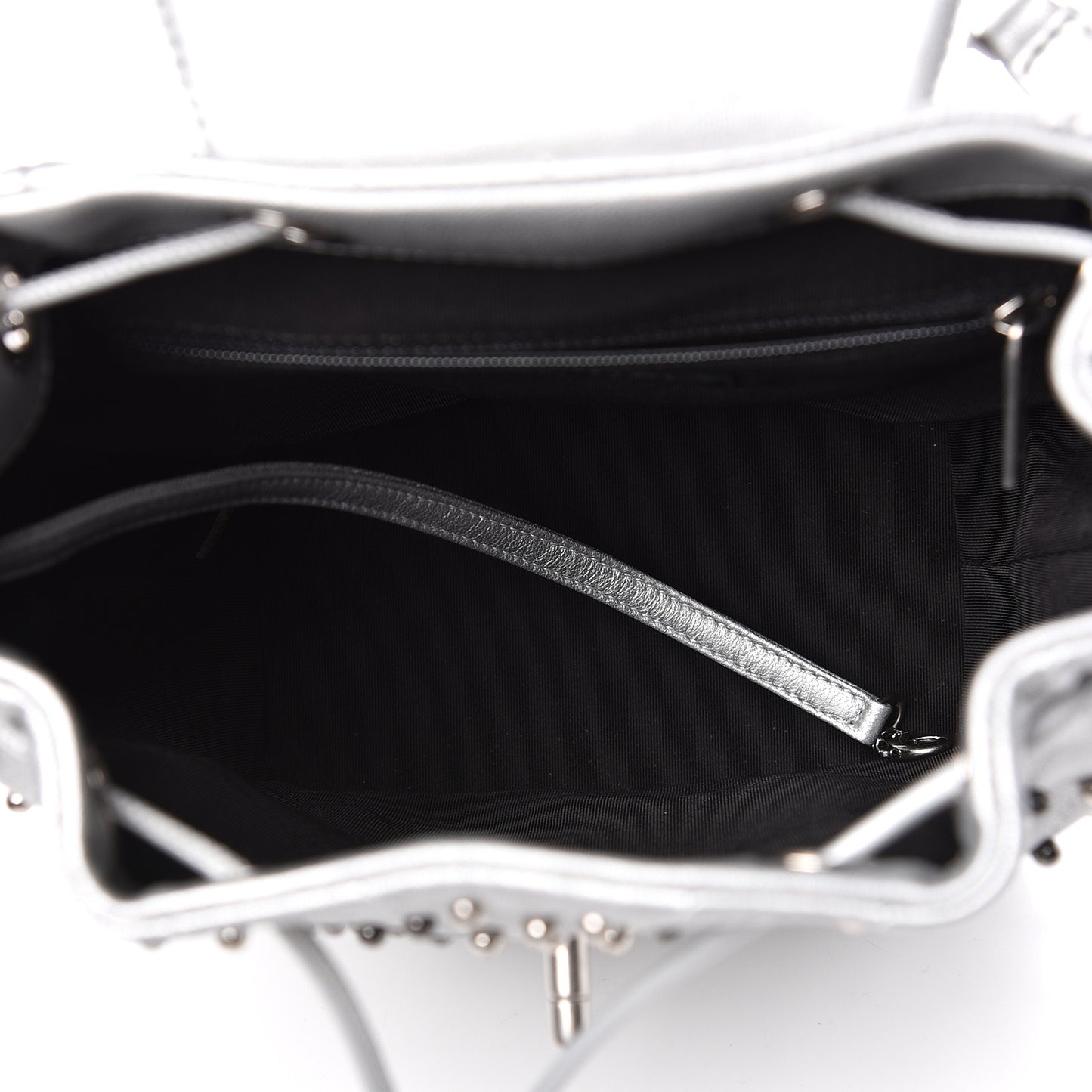 Metallic Lambskin Chevron Quilted Studded Stud Wars Backpack Silver