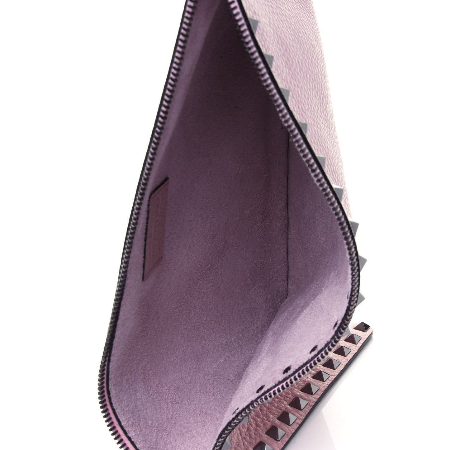 Pebbled Calfskin Large Rockstud Zip Pouch Water Rose