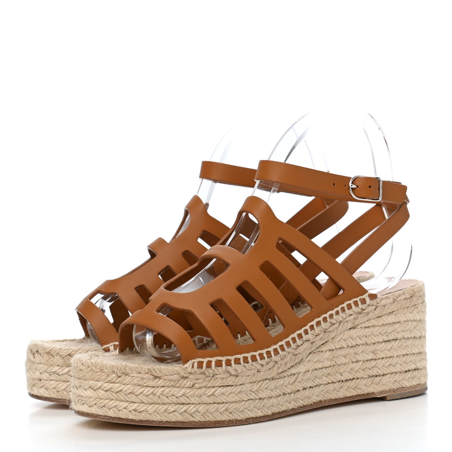 Calfskin Catalya Espadrille Wedge Sandals 38 Beige Dore
