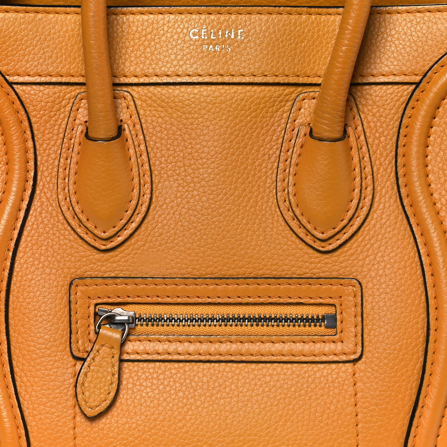 Celine Drummed Calfskin Nano Luggage Ocre 10 of 10
