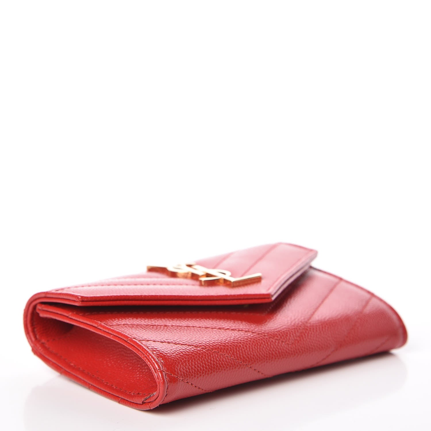 Saint Laurent Grain De Poudre Matelasse Chevron Small Monogram Envelope Wallet Rouge Eros 4 of 9