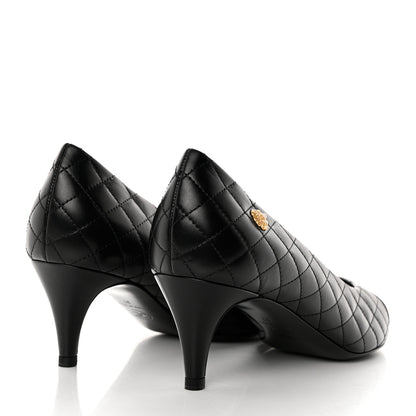 Chanel Calfskin Quilted Cap Toe Camellia Pumps 37 Black 4 of 9