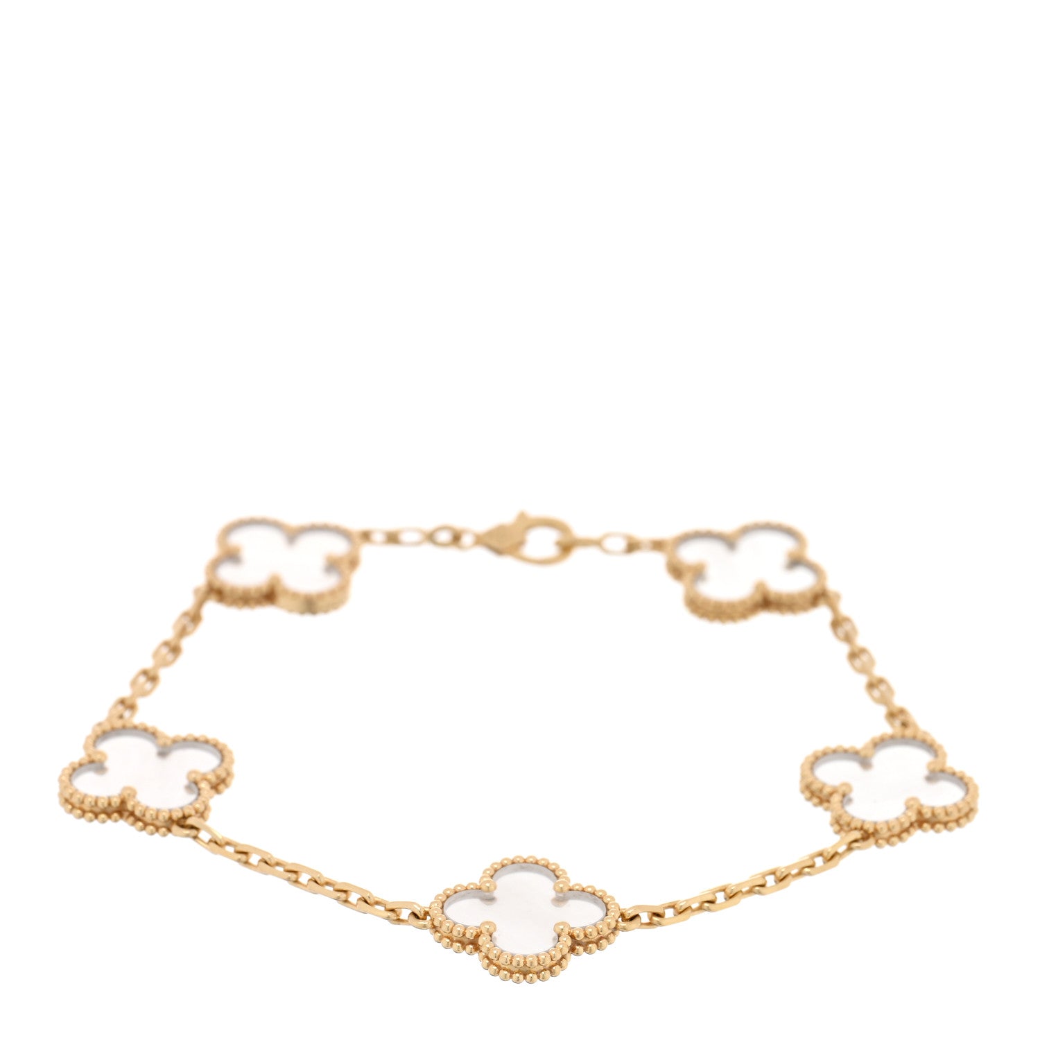 Van Cleef & Arpels 18K Yellow Gold Rock Crystal 5 Motifs Vintage Alhambra Bracelet 1 of 3