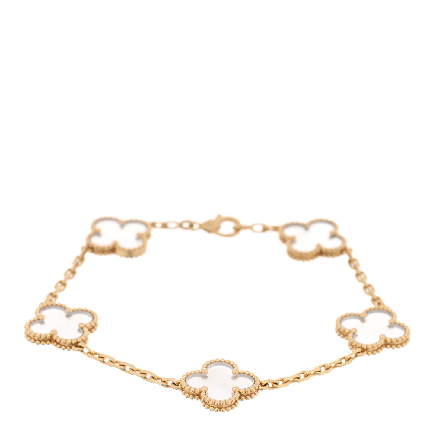 18K Yellow Gold Rock Crystal 5 Motifs Vintage Alhambra Bracelet