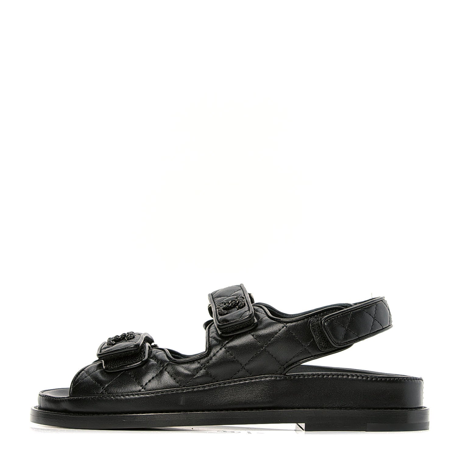 Chanel Lambskin Velcro Dad Sandals 36 Black 1 of 8