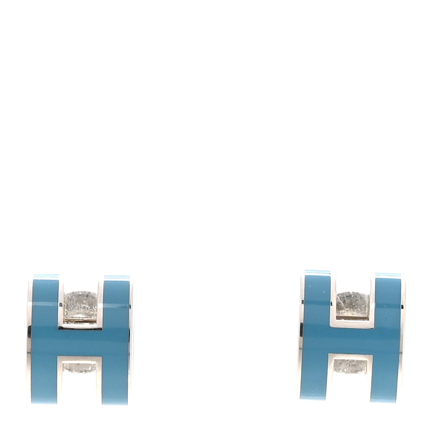 Hermes Palladium Lacquered Mini Pop H Earrings Bleu Jean 1 of 4