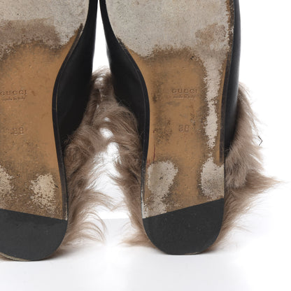 Gucci Calfskin Fur Womens Princetown Slippers 38 Black 12 of 13