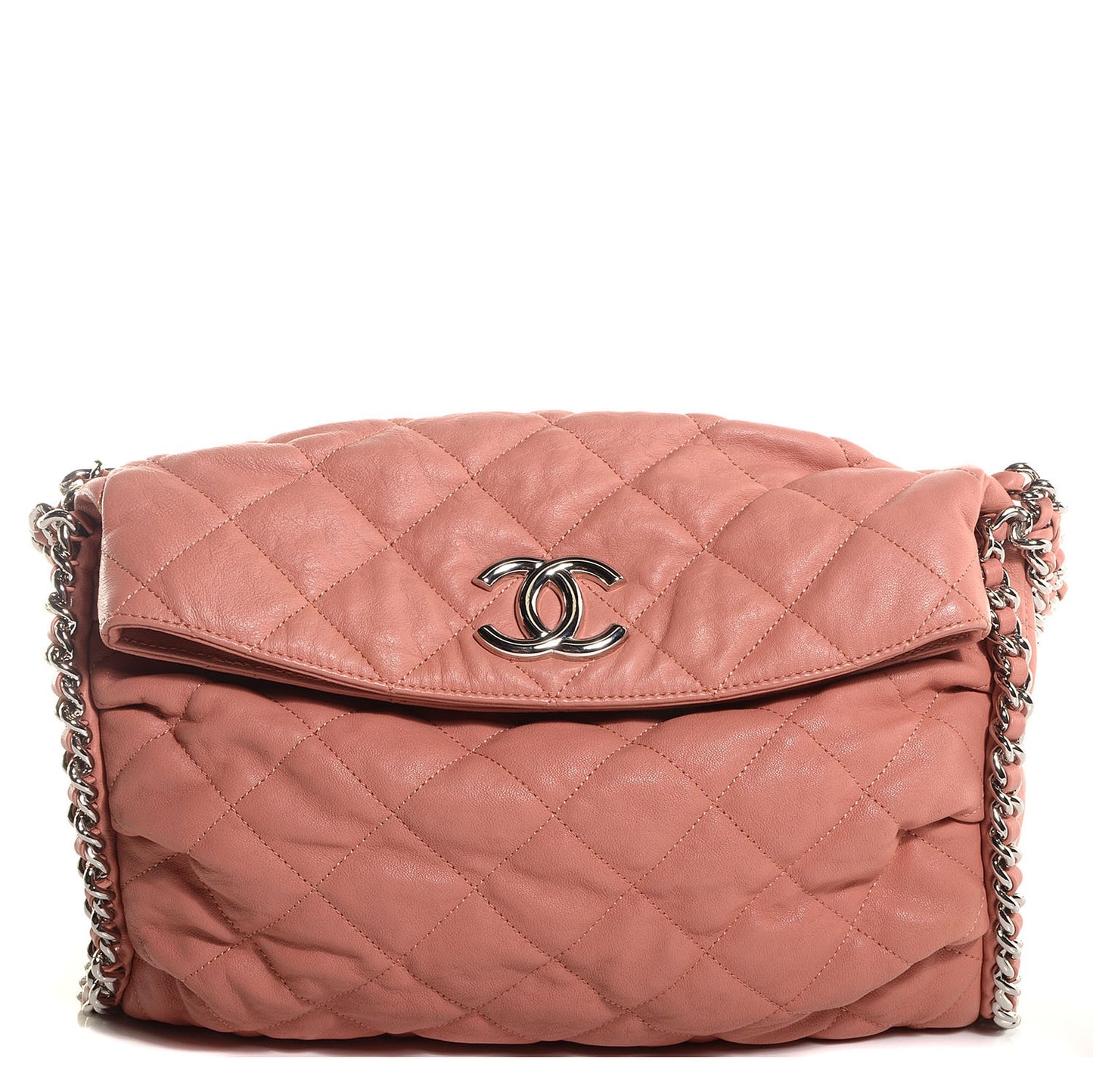 Washed Lambskin Chain Around Hobo Pink