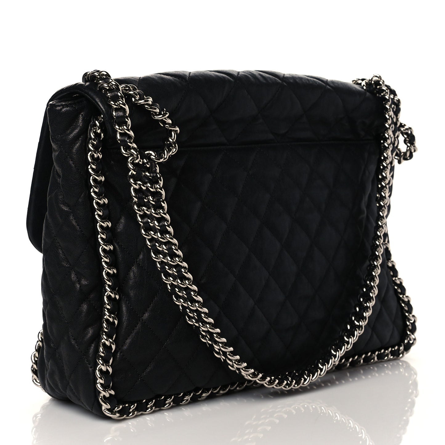 Washed Lambskin Quilted Maxi Chain Around Flap Black