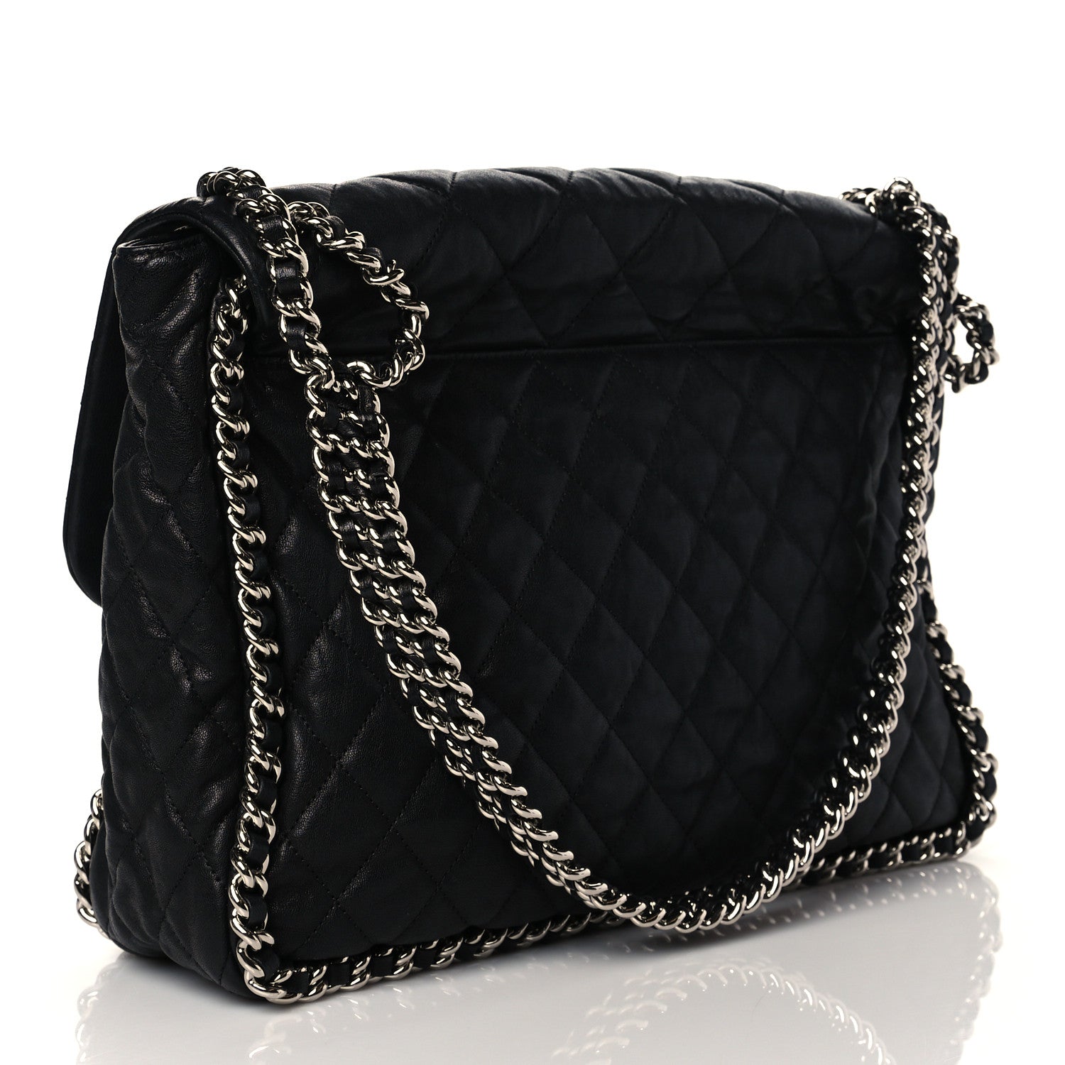 Chanel Washed Lambskin Quilted Maxi Chain Around Flap Black 3 of 10