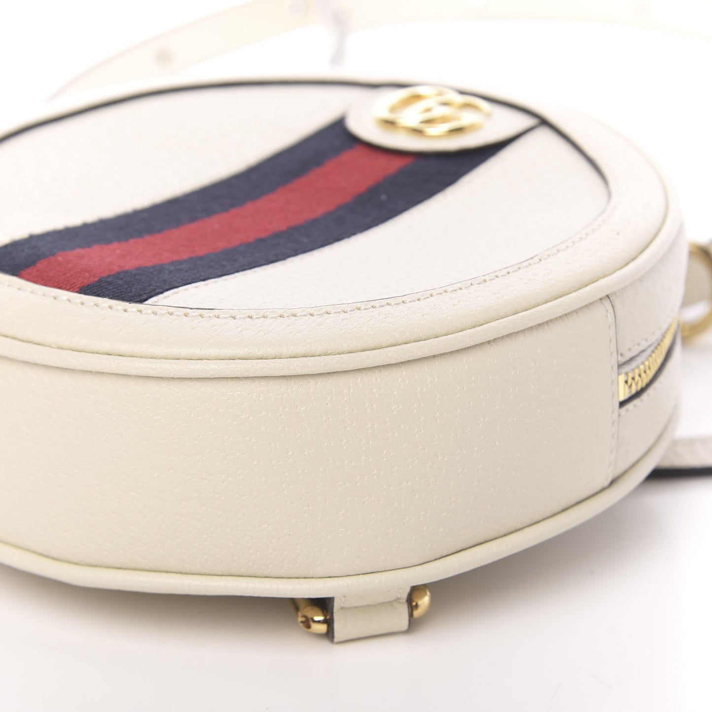 Textured Calfskin Web Mini Ophidia Round Backpack Mystic White