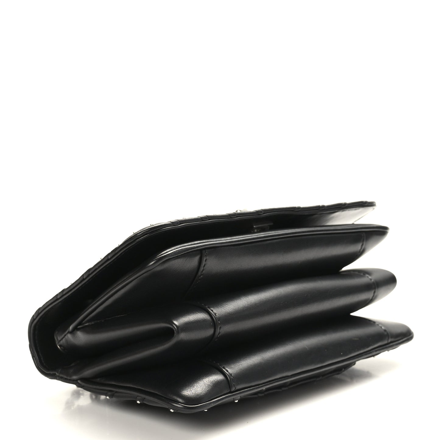 Calfskin Studded Chevron Quilted Flap Black