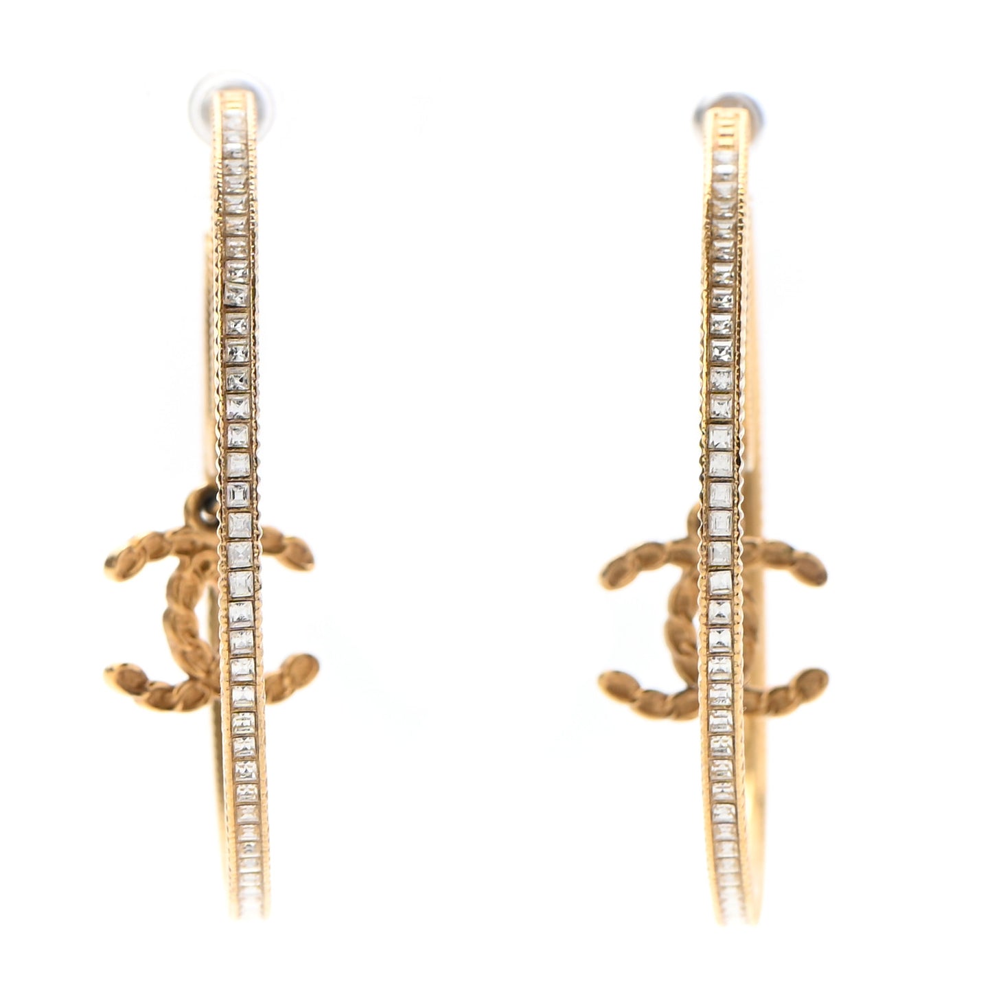 Crystal CC Drop Hoop Earrings Gold
