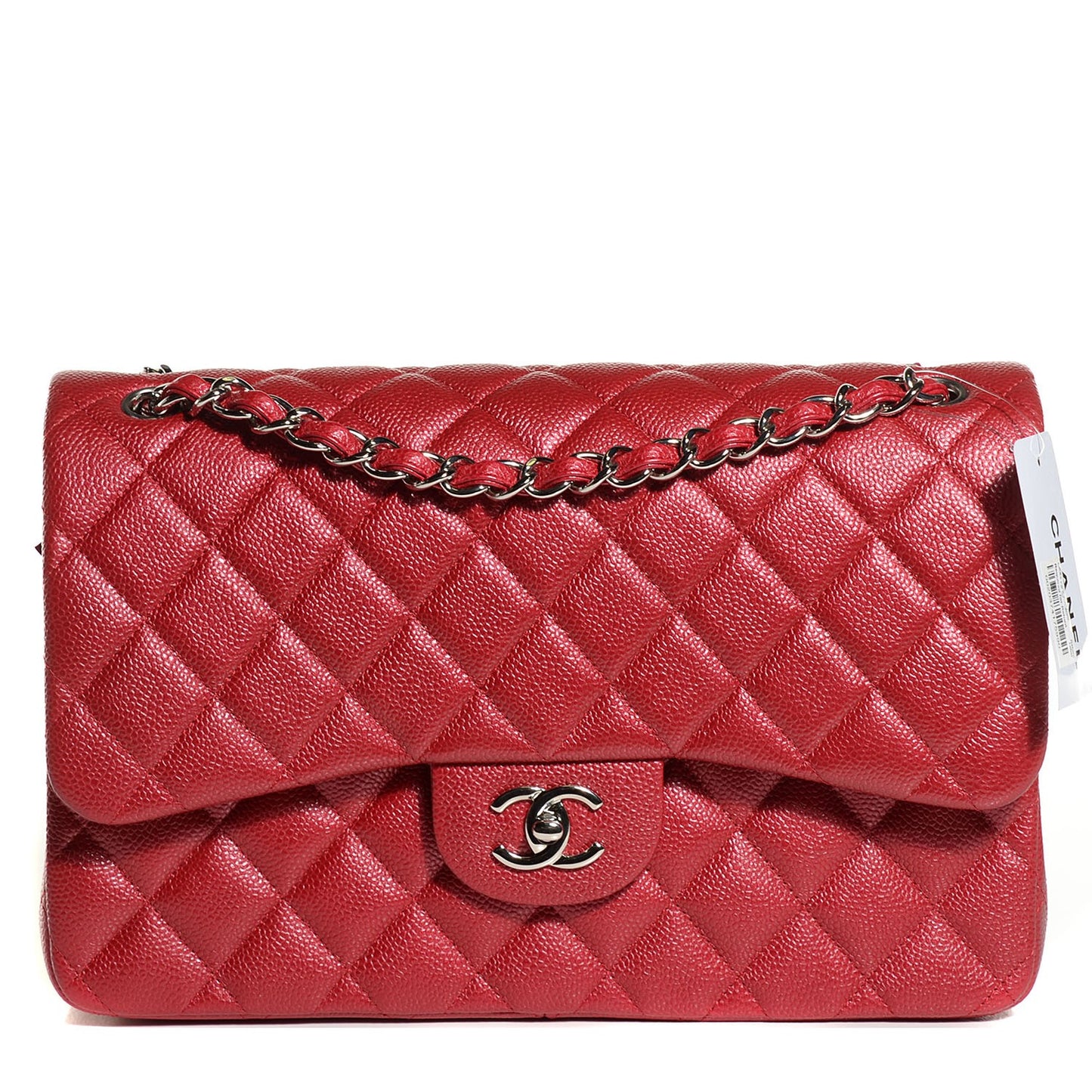 Pearly Caviar Quilted Jumbo Double Flap Dark Pink