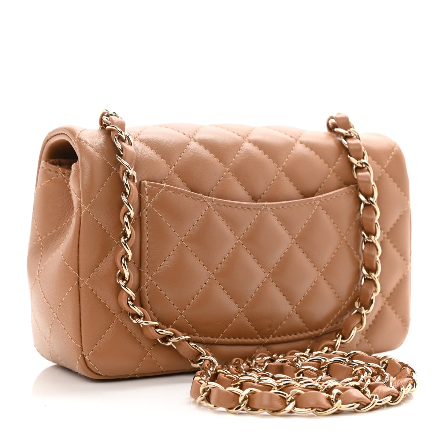 Lambskin Quilted Mini Rectangular Flap Brown