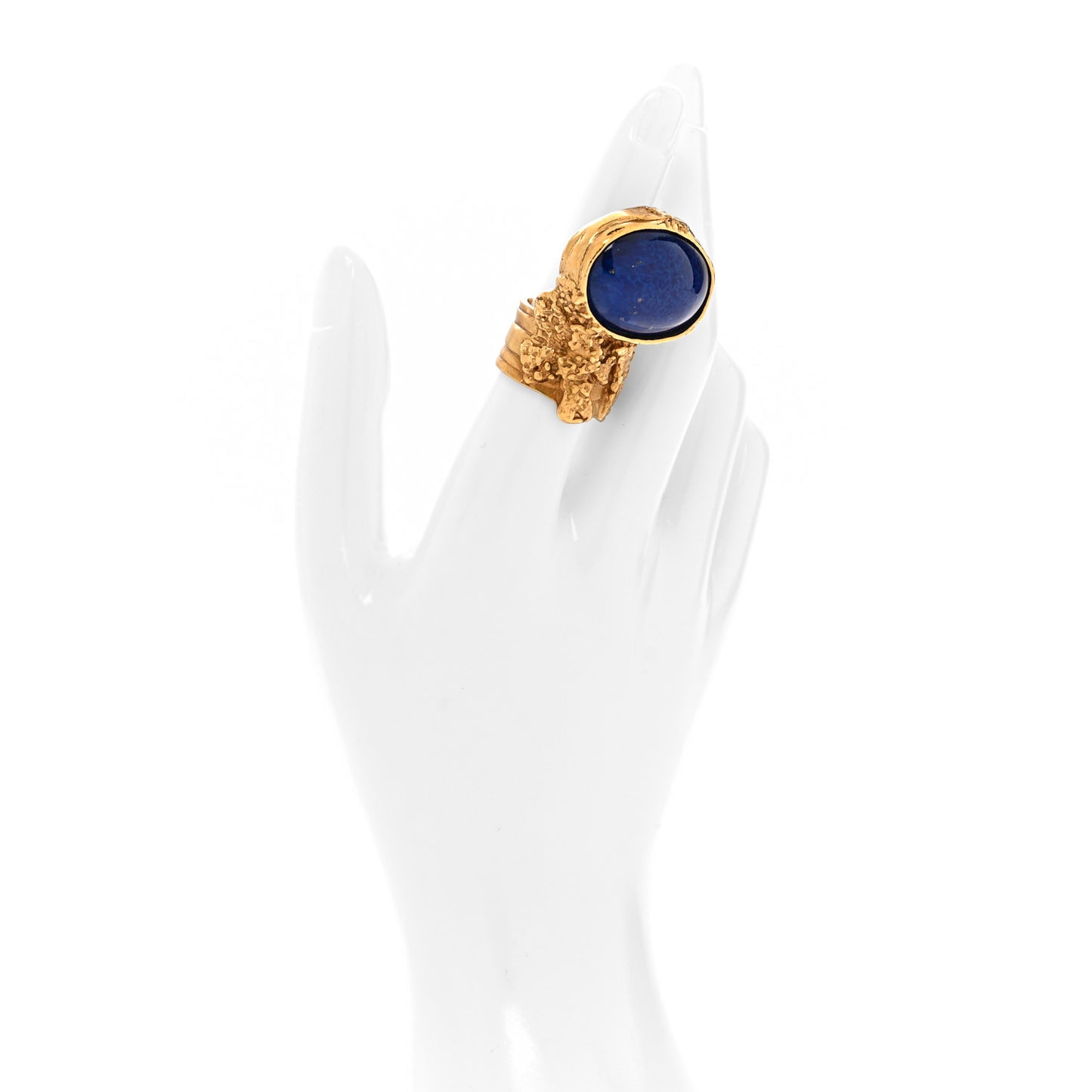 Glass Cabochon Arty Ovale Ring 52/6 Gold Blue