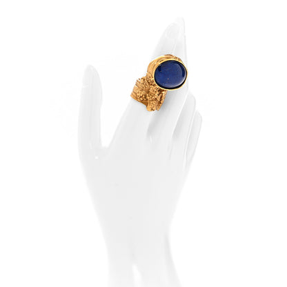 Saint Laurent Glass Cabochon Arty Ovale Ring 52/6 Gold Blue 2 of 4