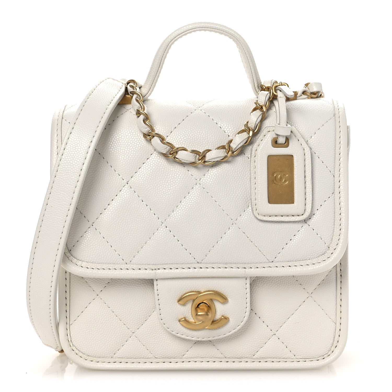 Chanel Caviar School Memory Mini Top Handle Flap White 1 of 12