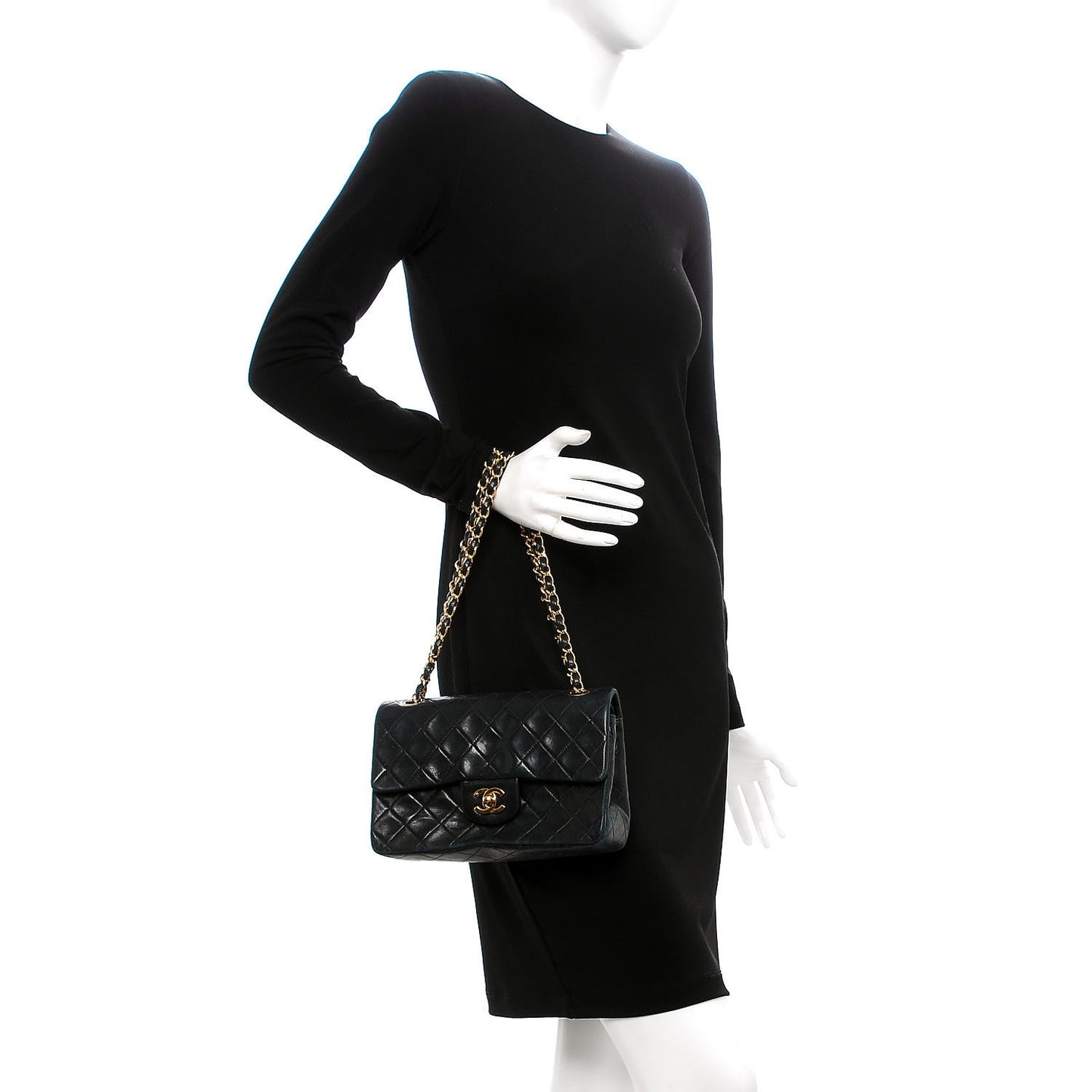 Lambskin Quilted Small Double Flap Navy