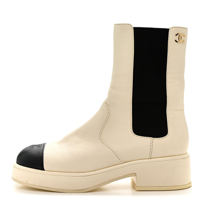 Chanel Cap Toe CC Ankle Boots 39.5 White Black 1 of 9