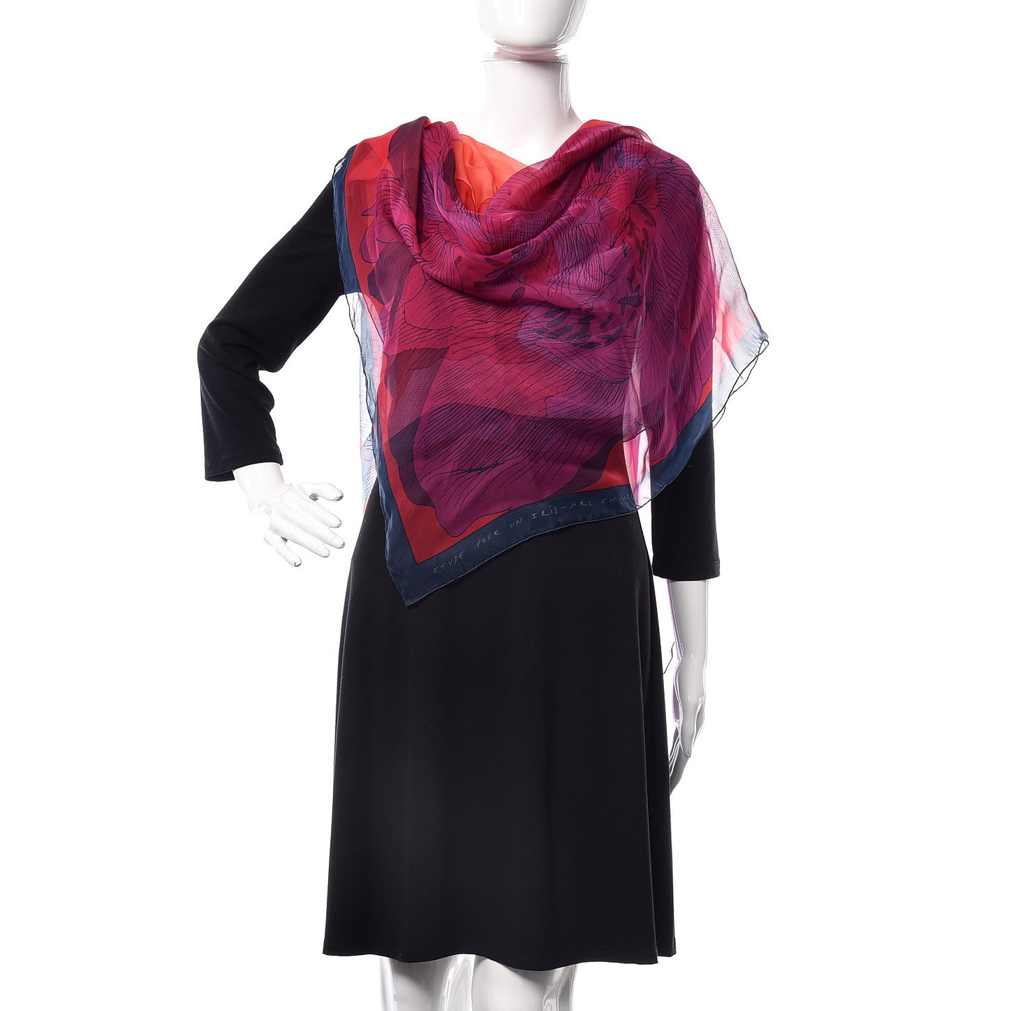 Silk Mousseline Etude Un Iris Arc Shawl 140 Marine Fuchsia Rouge