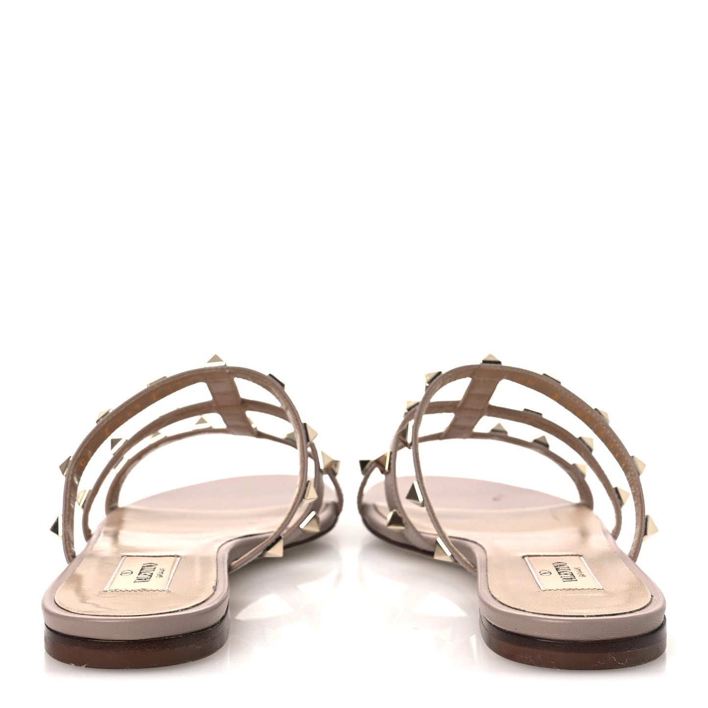 Calfskin Rockstud Caged Flat Slide Sandals 37.5 Poudre