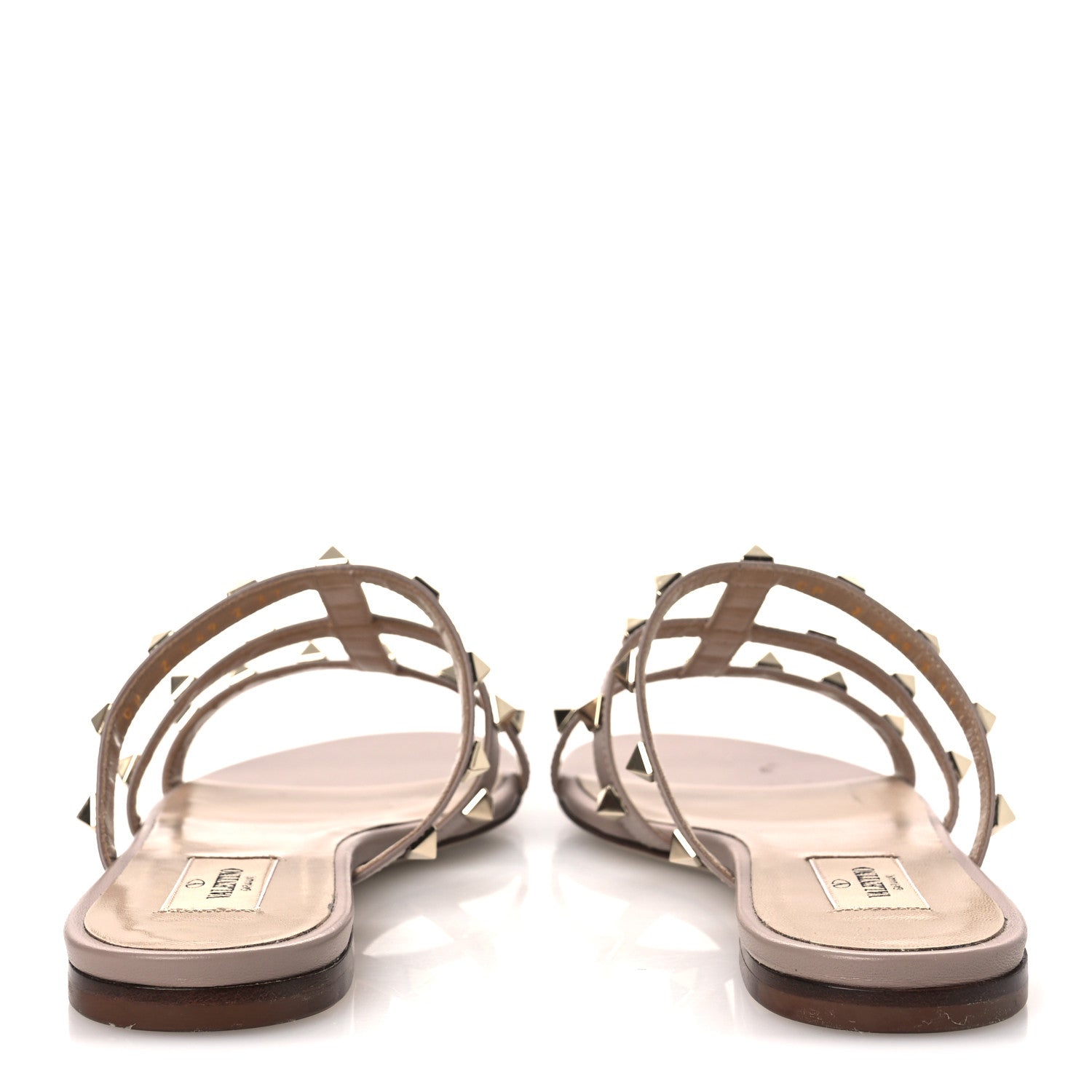 Valentino Garavani Calfskin Rockstud Caged Flat Slide Sandals 37.5 Poudre 6 of 14