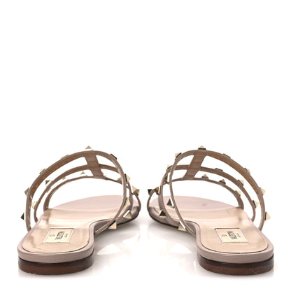 Valentino Garavani Calfskin Rockstud Caged Flat Slide Sandals 37.5 Poudre 6 of 14
