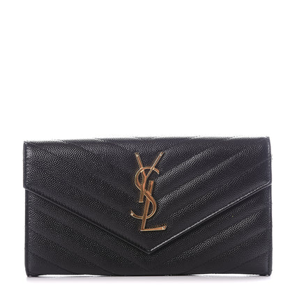 Saint Laurent Grain De Poudre Matelasse Chevron Monogram Flap Wallet Black 1 of 9