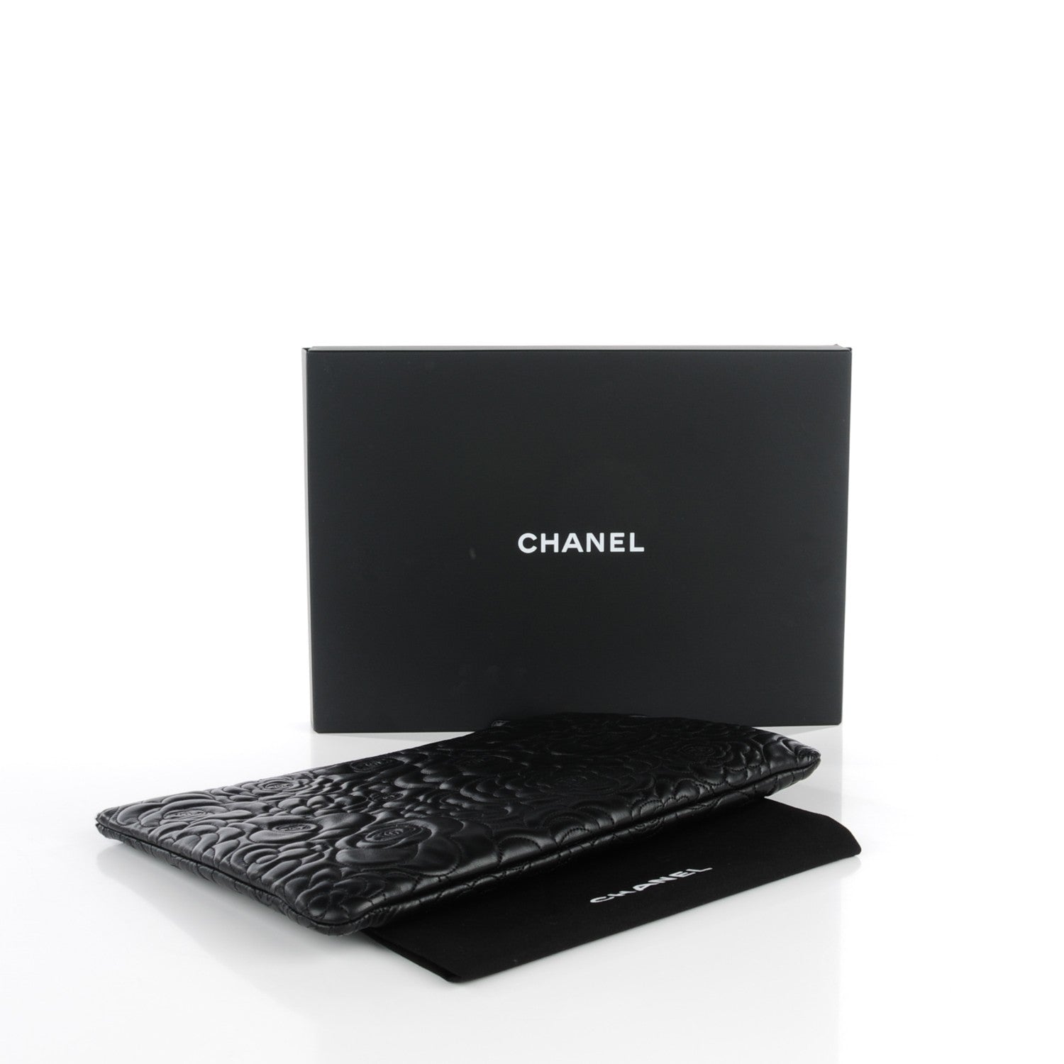 Chanel Lambskin Camellia Embossed Large Cosmetic Case Black 4 of 7