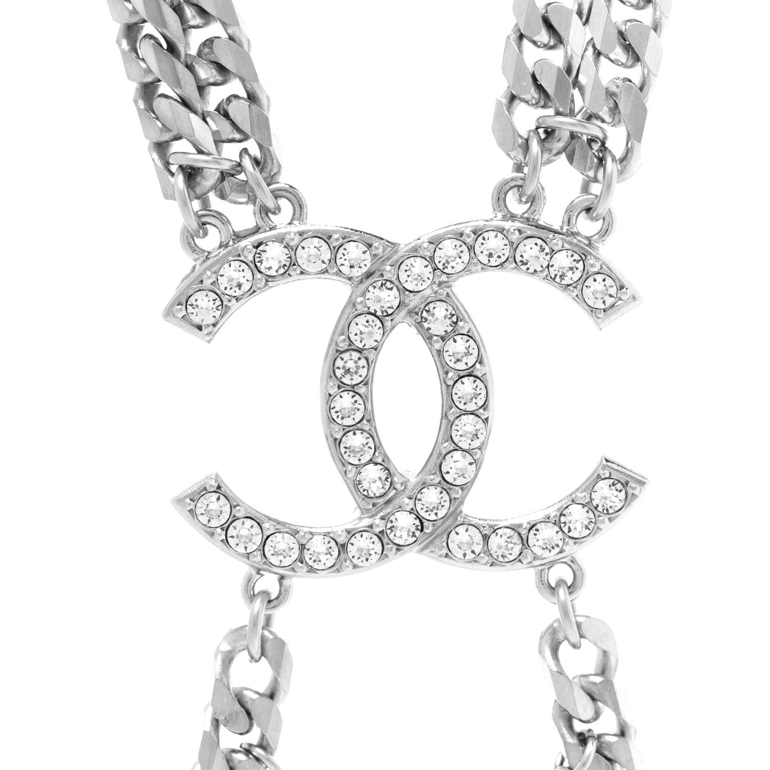 Chanel Chain Crystal CC Body Chain Necklace Silver 3 of 5