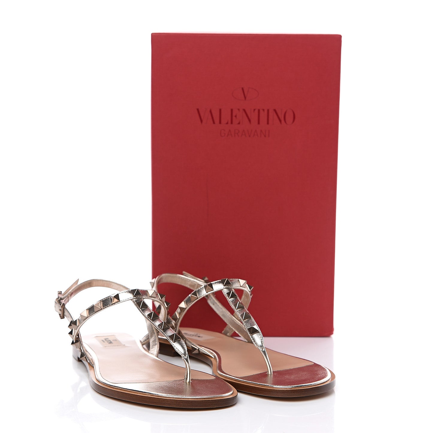 Metallic Nappa Rockstud Slingback Flat Thong Sandals 39.5 Skin