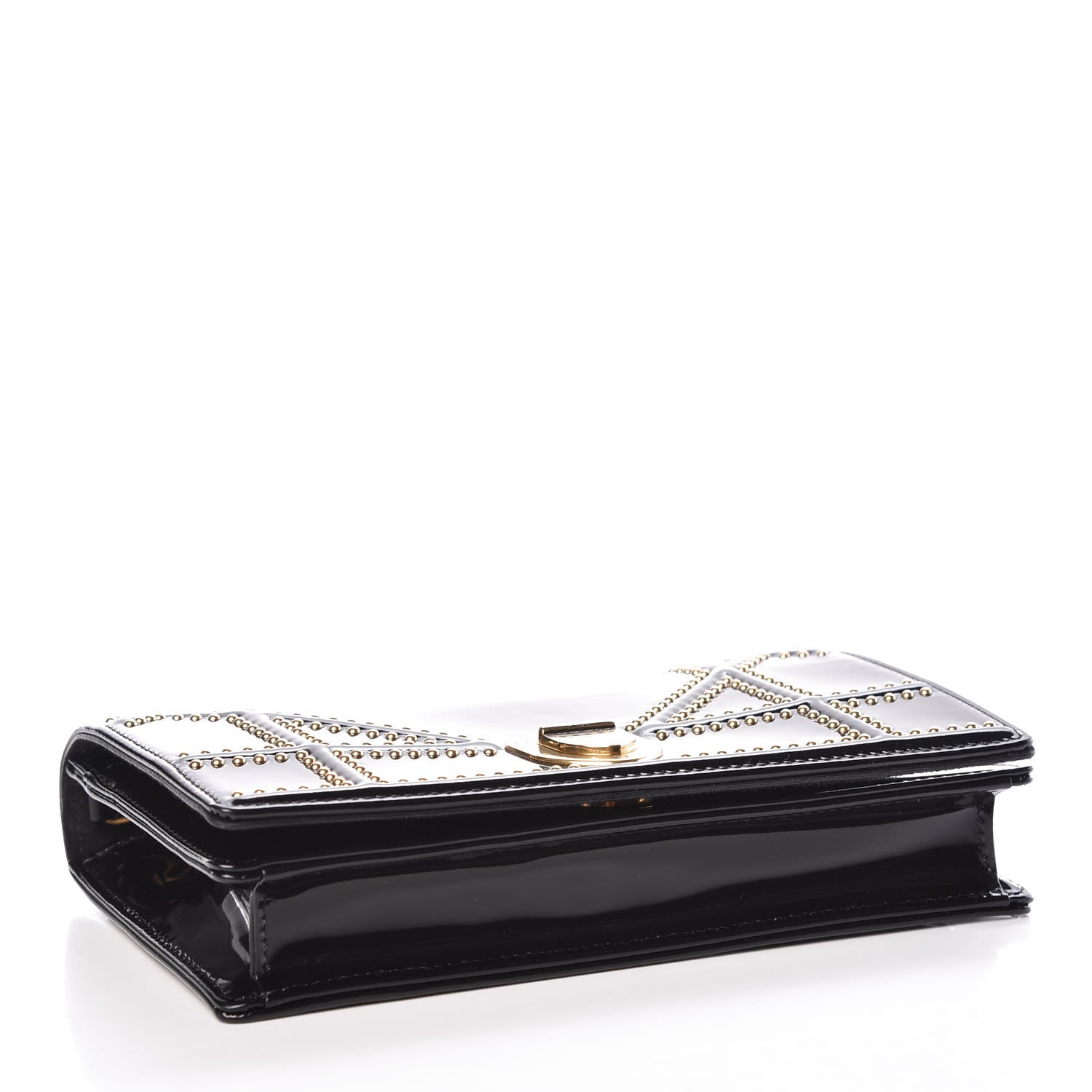 Christian Dior Patent Studded Diorama Wallet on Chain Pouch Black 4 of 9