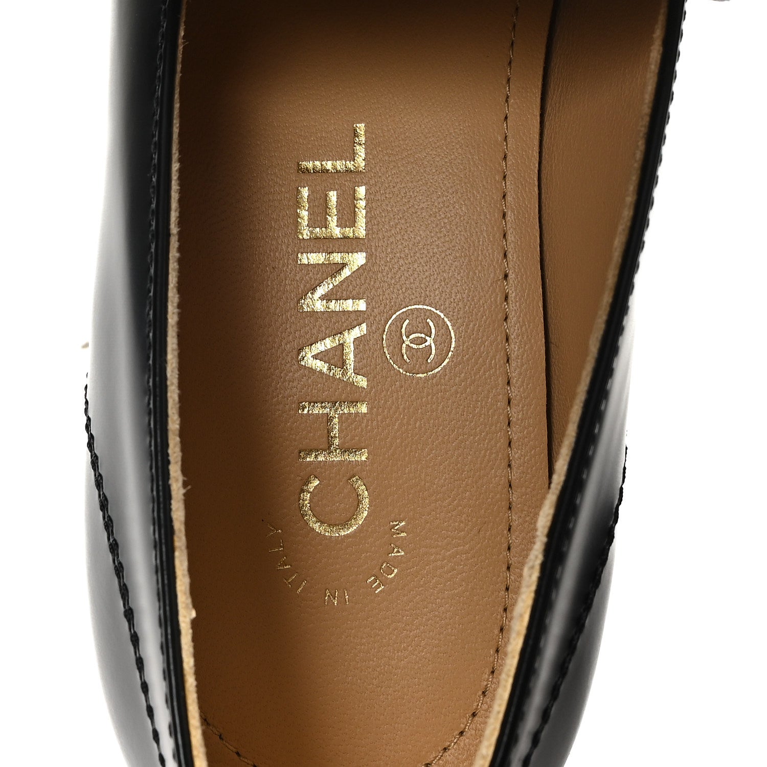 Chanel Shiny Calfskin Logo Loafers 38 Black 8 of 10