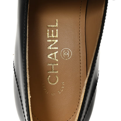 Chanel Shiny Calfskin Logo Loafers 38 Black 8 of 10