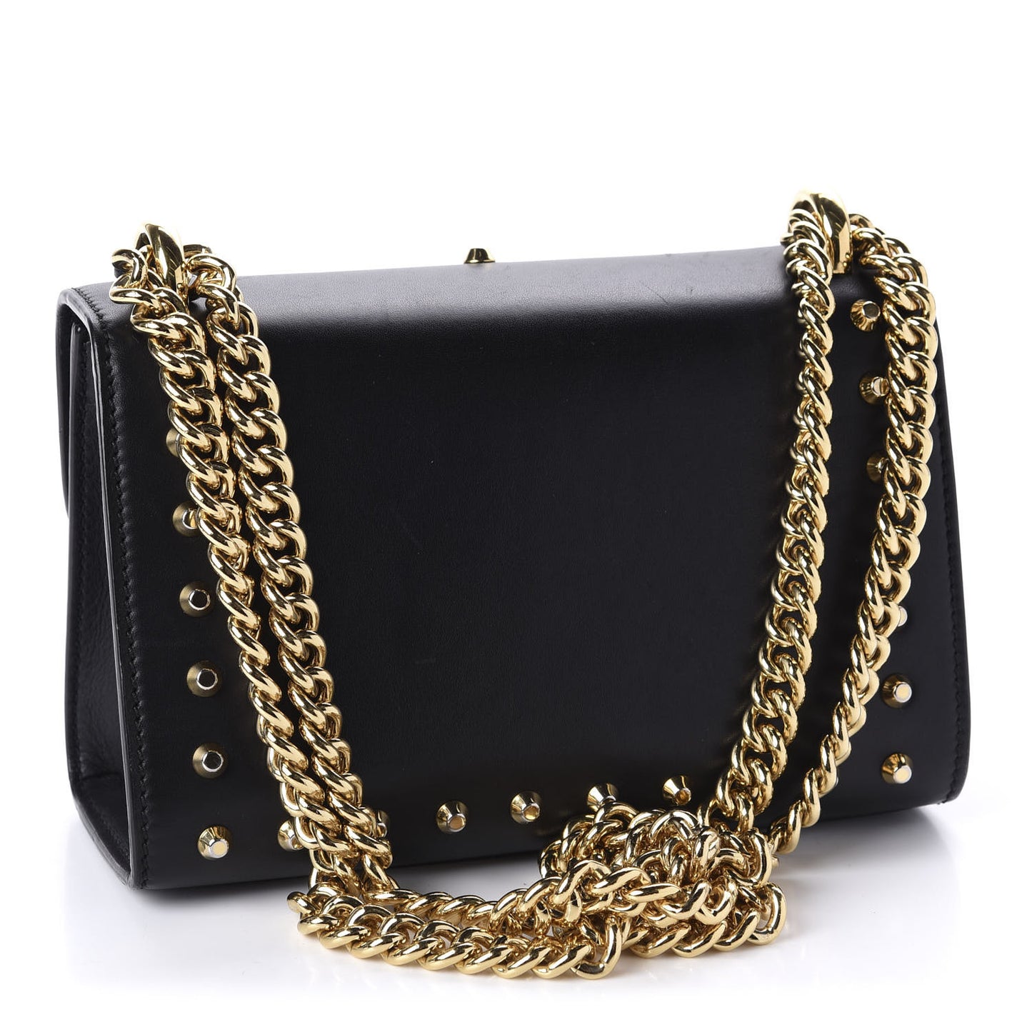 Calfskin Studded Small Padlock Shoulder Bag Black