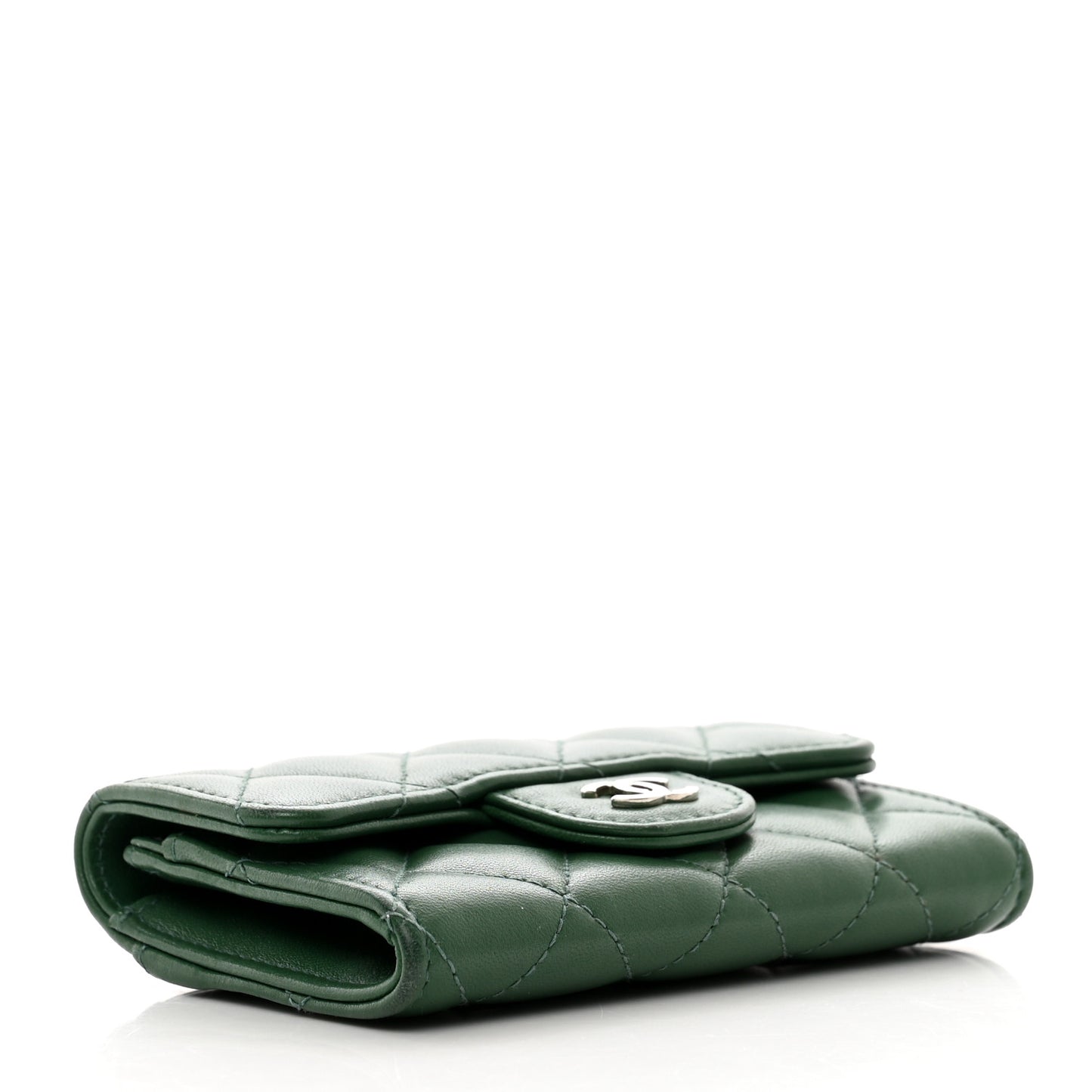 Lambskin Quilted Flap Card Holder Wallet Green